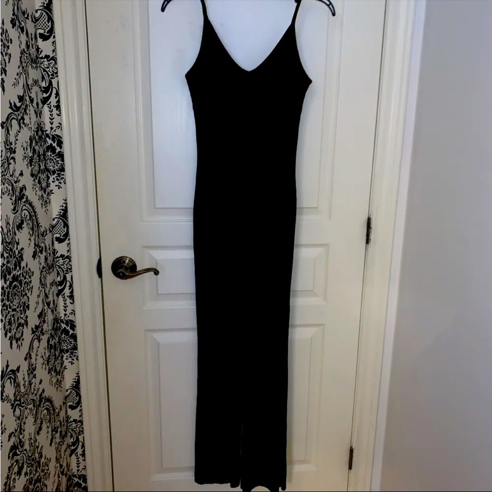 Black Spaghetti Strap Jumpsuit with V-Neckline
